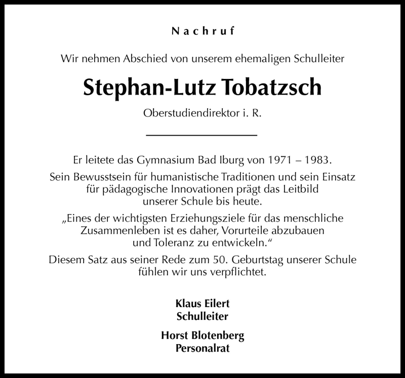  Traueranzeige für Stephan-Lutz Tobatzsch vom 12.02.2011 aus Neue Osnabrücker Zeitung GmbH & Co. KG