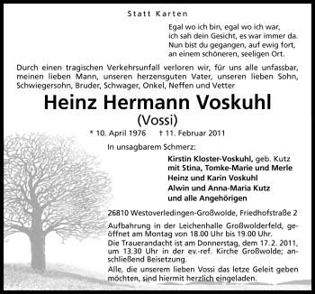 Traueranzeige von Heinz Hermann Voskuhl von Neue Osnabrücker Zeitung GmbH & Co. KG