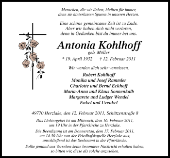 Traueranzeige von Antonia Kohlhoff von Neue Osnabrücker Zeitung GmbH & Co. KG