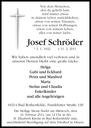 Traueranzeige von Josef Schröder von Neue Osnabrücker Zeitung GmbH & Co. KG