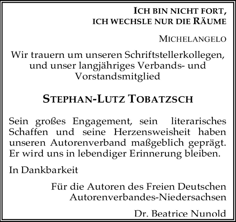  Traueranzeige für Stephan-Lutz Tobatzsch vom 15.02.2011 aus Neue Osnabrücker Zeitung GmbH & Co. KG
