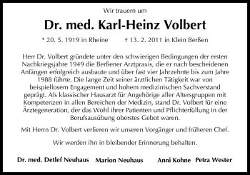 Traueranzeige von Karl-Heinz Volbert von Neue Osnabrücker Zeitung GmbH & Co. KG