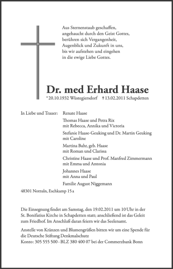 Traueranzeige von Erhard Hasse von Neue Osnabrücker Zeitung GmbH & Co. KG