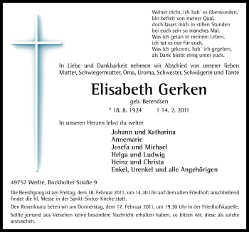 Traueranzeige von Elisabeth Gerken von Neue Osnabrücker Zeitung GmbH & Co. KG