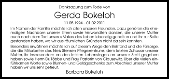 Traueranzeige von Gerda Bokeloh von Neue Osnabrücker Zeitung GmbH & Co. KG