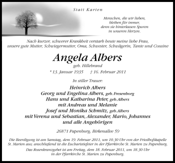Traueranzeige von Angela Albers von Neue Osnabrücker Zeitung GmbH & Co. KG
