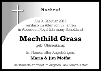 Traueranzeige von Mechthild Grass von Neue Osnabrücker Zeitung GmbH & Co. KG