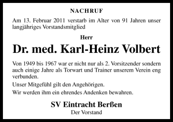 Traueranzeige von Karl-Heinz Volbert von Neue Osnabrücker Zeitung GmbH & Co. KG