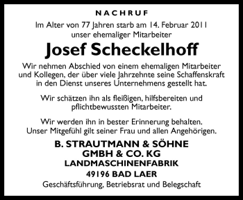 Traueranzeige von Josef Scheckelhoff von Neue Osnabrücker Zeitung GmbH & Co. KG
