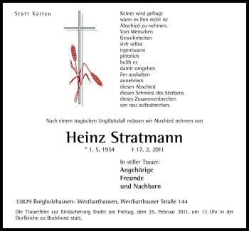 Traueranzeige von Heinz Stratmann von Neue Osnabrücker Zeitung GmbH & Co. KG