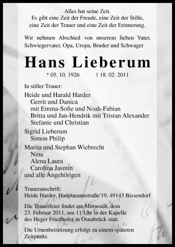 Traueranzeige von Hans Lieberum von Neue Osnabrücker Zeitung GmbH & Co. KG