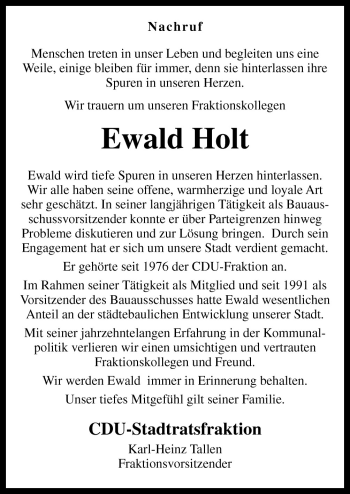 Traueranzeige von Ewald Holt von Neue Osnabrücker Zeitung GmbH & Co. KG