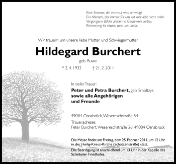 Traueranzeige von Hildegard Burchert von Neue Osnabrücker Zeitung GmbH & Co. KG