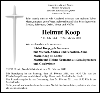 Traueranzeige von Helmut Koop von Neue Osnabrücker Zeitung GmbH & Co. KG