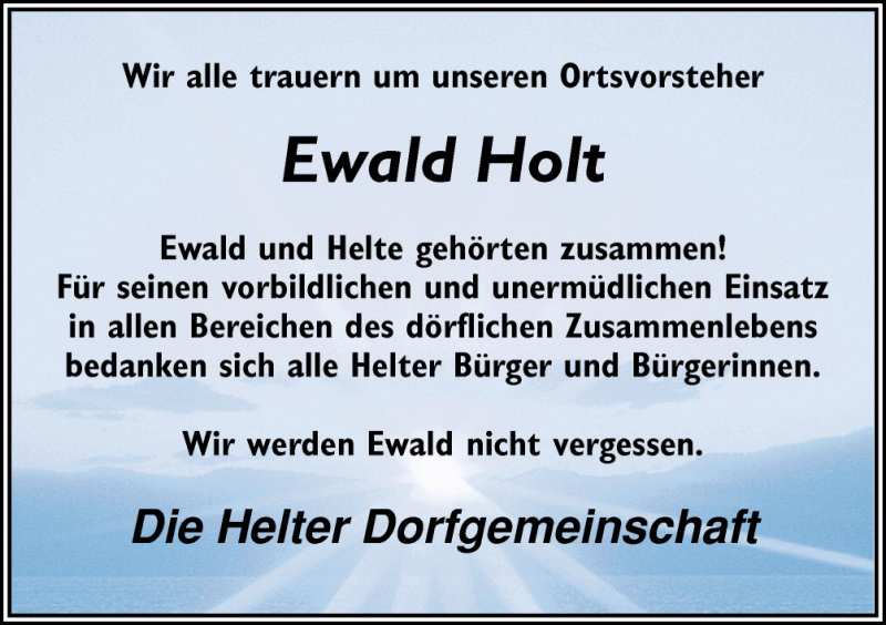  Traueranzeige für Ewald Holt vom 26.02.2011 aus Neue Osnabrücker Zeitung GmbH & Co. KG