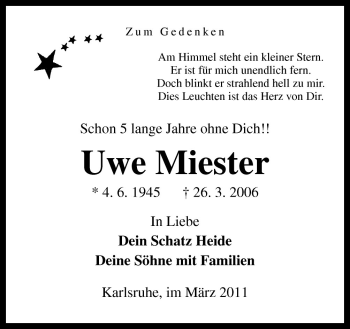 Traueranzeige von Uwe Miester von Neue Osnabrücker Zeitung GmbH & Co. KG