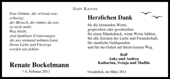 Traueranzeige von Renate Bockelmann von Neue Osnabrücker Zeitung GmbH & Co. KG