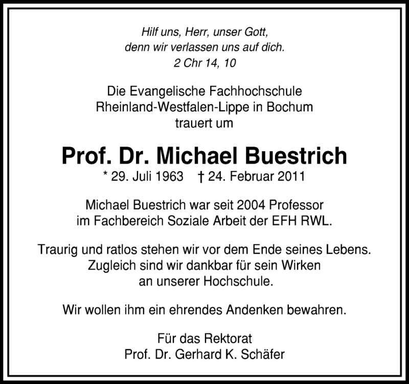  Traueranzeige für Michael Buestrich vom 02.03.2011 aus Neue Osnabrücker Zeitung GmbH & Co. KG