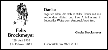 Traueranzeige von Felix Brockmeyer von Neue Osnabrücker Zeitung GmbH & Co. KG