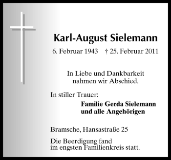 Traueranzeige von Karl-August Sielemann von Neue Osnabrücker Zeitung GmbH & Co. KG