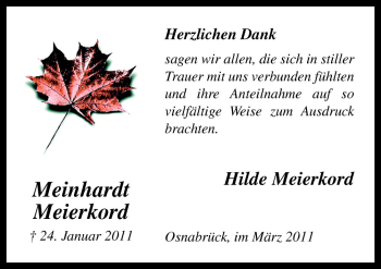 Traueranzeige von Meinhard Meierkord von Neue Osnabrücker Zeitung GmbH & Co. KG