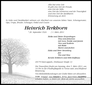 Traueranzeige von Heinrich Terkhorn von Neue Osnabrücker Zeitung GmbH & Co. KG