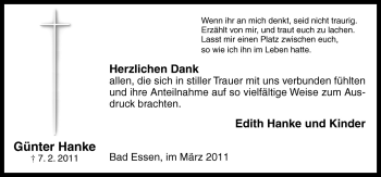Traueranzeige von Günter Hanke von Neue Osnabrücker Zeitung GmbH & Co. KG