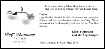 Traueranzeige von Rolf Flottmann von Neue Osnabrücker Zeitung GmbH & Co. KG