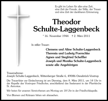 Traueranzeige von Theodor Schulte-Laggenbeck von Neue Osnabrücker Zeitung GmbH & Co. KG