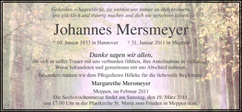Traueranzeige von Johannes Mersmeyer von Neue Osnabrücker Zeitung GmbH & Co. KG