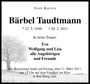 Traueranzeige von Bärbel Taudtmann von Neue Osnabrücker Zeitung GmbH & Co. KG