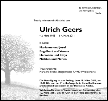 Traueranzeige von Ulrich Geers von Neue Osnabrücker Zeitung GmbH & Co. KG