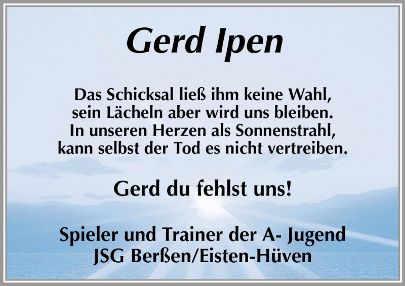  Traueranzeige für Gerd Ipen vom 09.03.2011 aus Neue Osnabrücker Zeitung GmbH & Co. KG