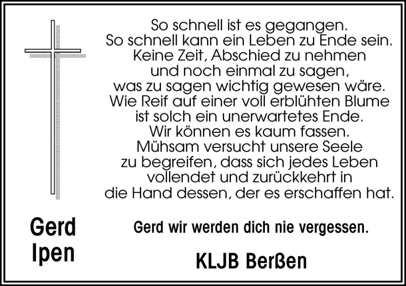  Traueranzeige für Gerd Ipen vom 10.03.2011 aus Neue Osnabrücker Zeitung GmbH & Co. KG