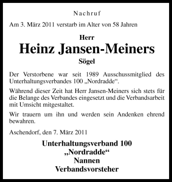 Traueranzeige von Heinz Jansen-Meiners von Neue Osnabrücker Zeitung GmbH & Co. KG