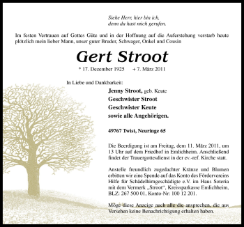 Traueranzeige von Gert Stroot von Neue Osnabrücker Zeitung GmbH & Co. KG