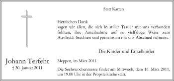 Traueranzeige von Johann Terfehr von Neue Osnabrücker Zeitung GmbH & Co. KG