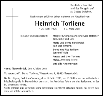 Traueranzeige von Heinrich Tornliene von Neue Osnabrücker Zeitung GmbH & Co. KG