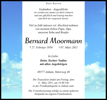 Traueranzeige von Bernhard Moormann von Neue Osnabrücker Zeitung GmbH & Co. KG