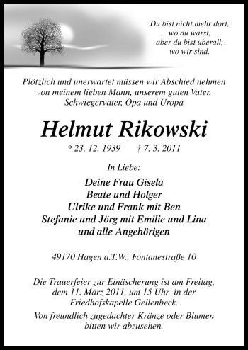 Traueranzeige von Helmut Rikowski von Neue Osnabrücker Zeitung GmbH & Co. KG