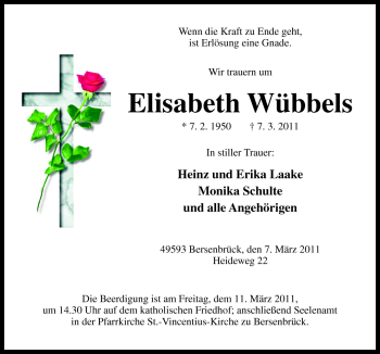 Traueranzeige von Elisabeth Wübbels von Neue Osnabrücker Zeitung GmbH & Co. KG