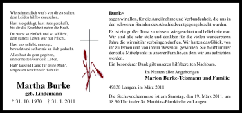 Traueranzeige von Martha Burke von Neue Osnabrücker Zeitung GmbH & Co. KG