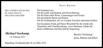 Traueranzeige von Michael Veerkamp von Neue Osnabrücker Zeitung GmbH & Co. KG