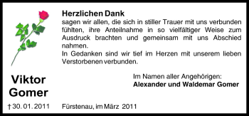Traueranzeige von Viktor Gomer von Neue Osnabrücker Zeitung GmbH & Co. KG