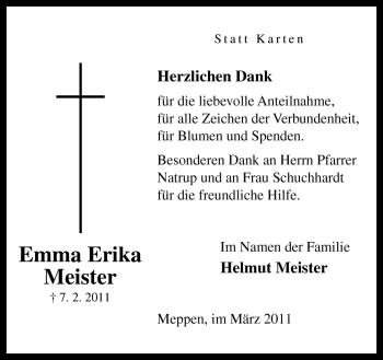 Traueranzeige von Emma Erika Meister von Neue Osnabrücker Zeitung GmbH & Co. KG