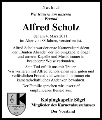 Traueranzeige von Alfred Scholz von Neue Osnabrücker Zeitung GmbH & Co. KG