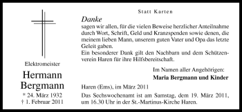 Traueranzeige von Hermann Bergmann von Neue Osnabrücker Zeitung GmbH & Co. KG