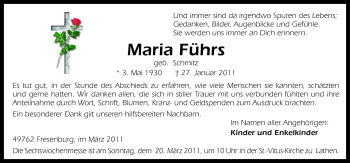 Traueranzeige von Maria Führs von Neue Osnabrücker Zeitung GmbH & Co. KG