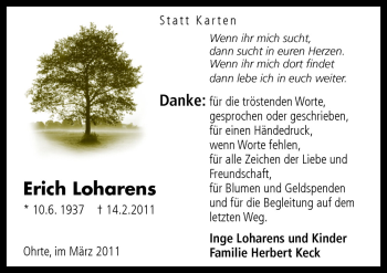Traueranzeige von Erich Loharens von Neue Osnabrücker Zeitung GmbH & Co. KG