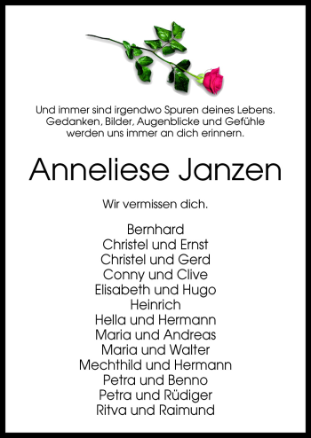 Traueranzeige von Anneliese Janzen von Neue Osnabrücker Zeitung GmbH & Co. KG